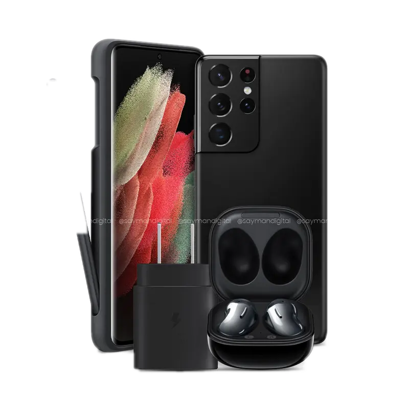 گوشی سامسونگ گلکسی S21 Ultra 5G به همراه کاور سیلیکونی اس پن، شارژر و هدفون گلکسی بادز لایو