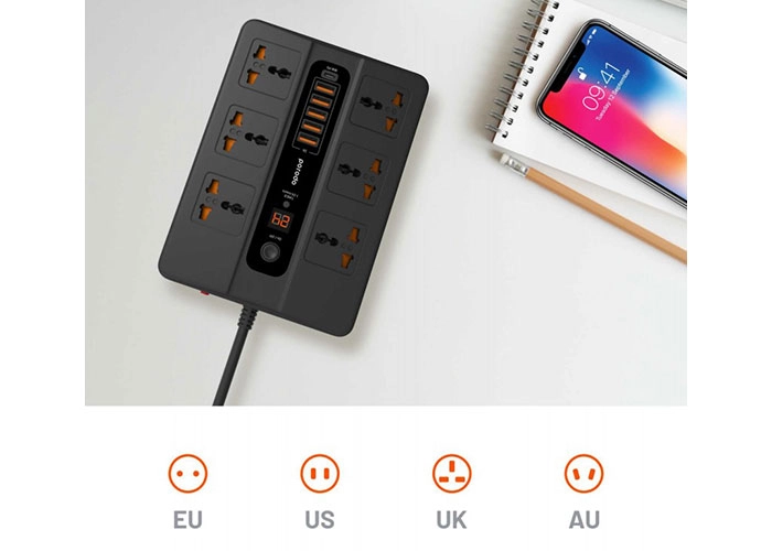 چند راهی برق USBدار Porodo مدل PD-5P3SQCEU